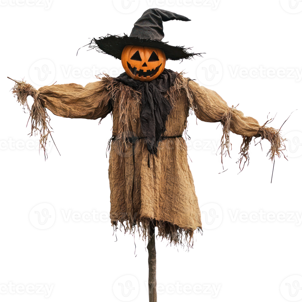 a scarecrow with a hat and a pumpkin on top png