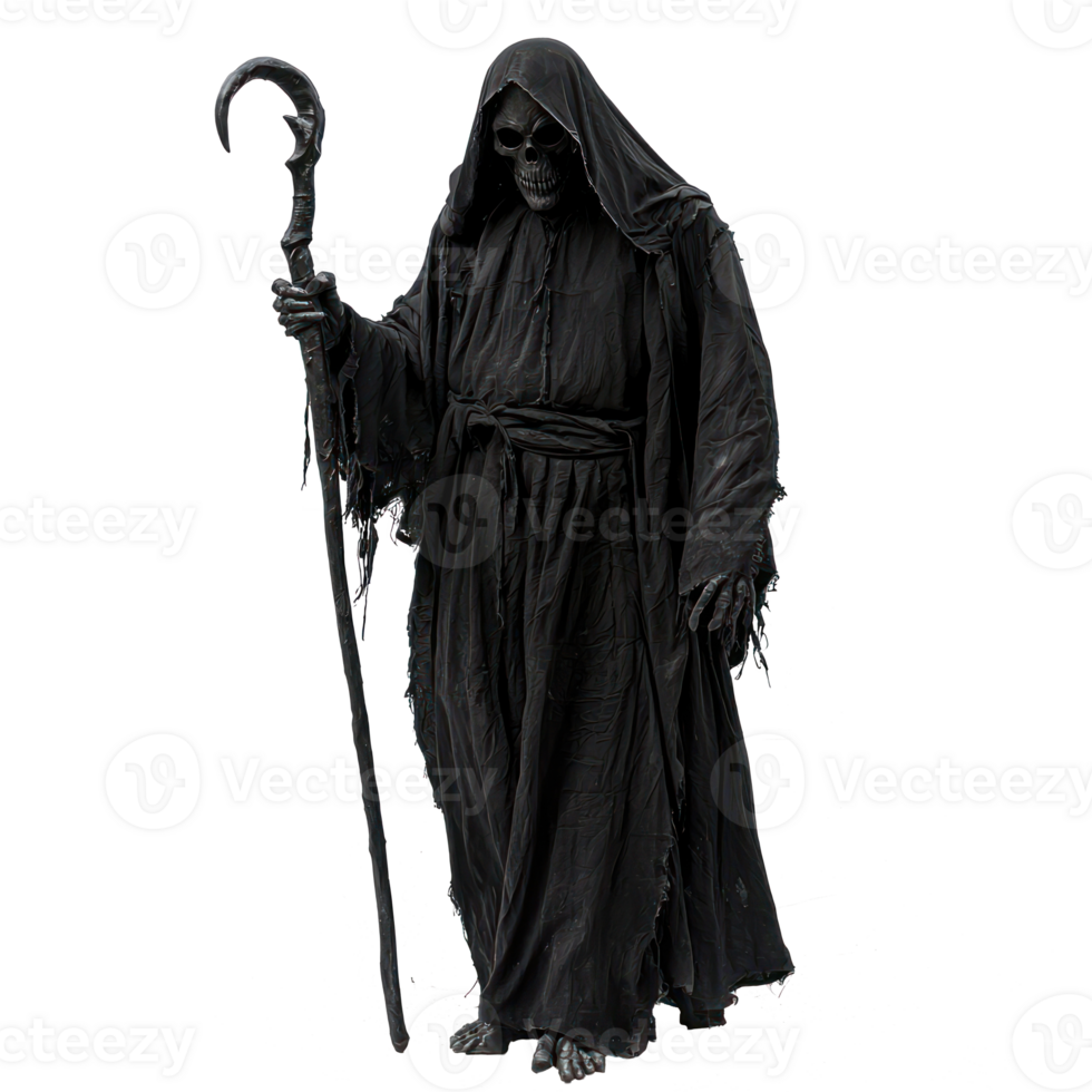 a grim reaper with a scythe on a transparent background png