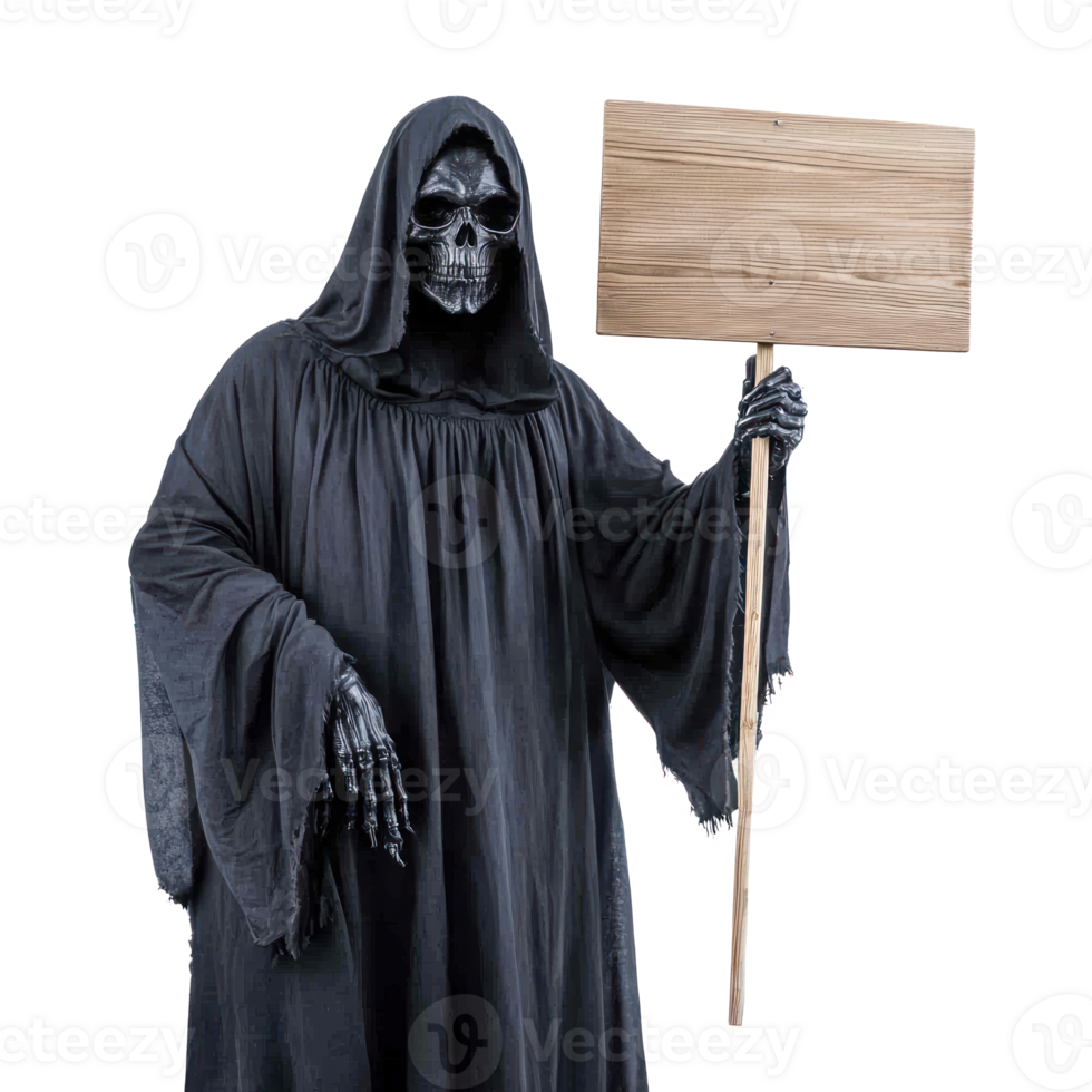 a grim reaper holding a wooden sign png