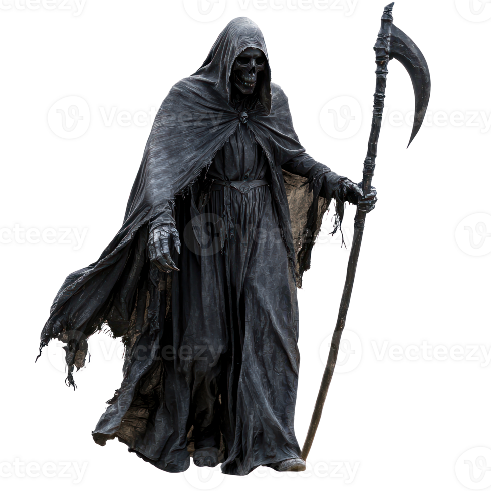 a grim reaper with a scythe on his back png