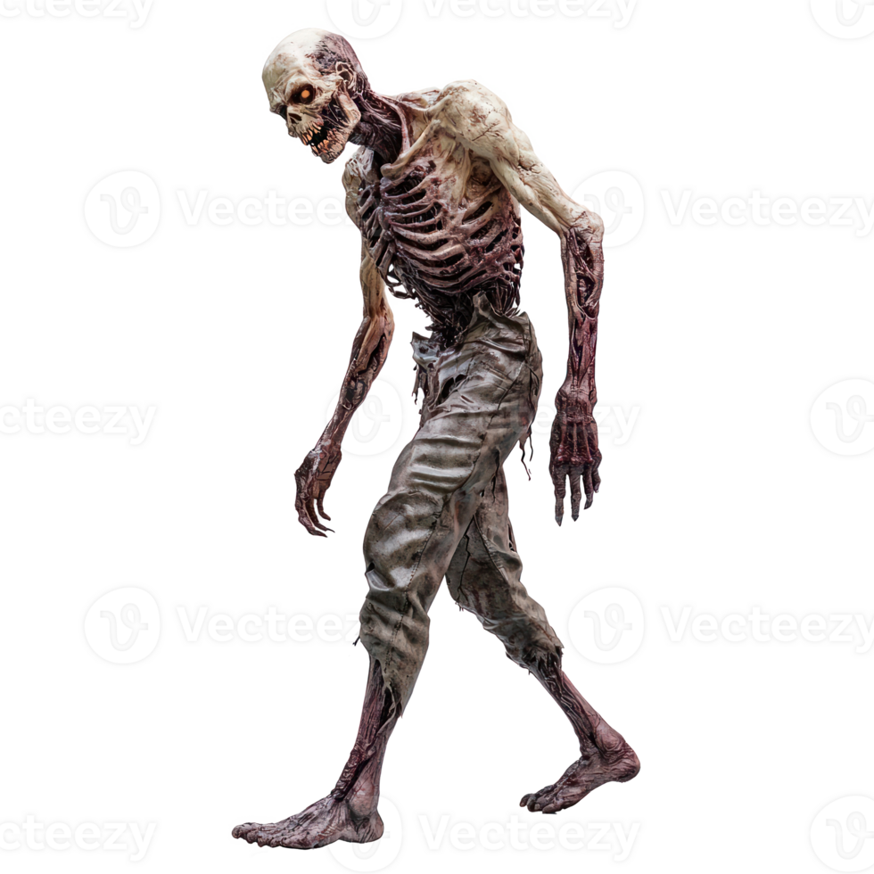 a walking zombie with a skeleton head and arms png