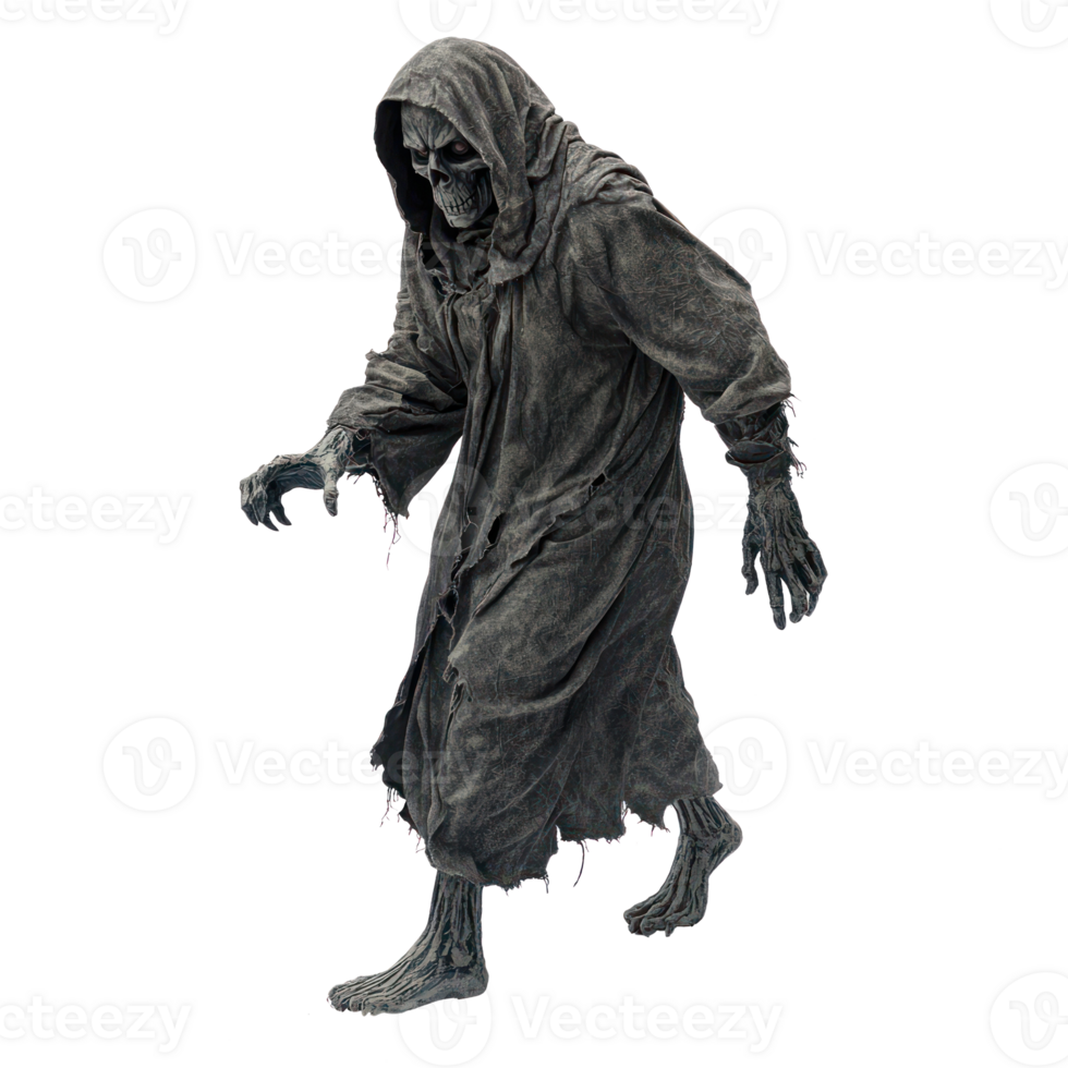 a grim reaper walking in the dark on a transparent background png