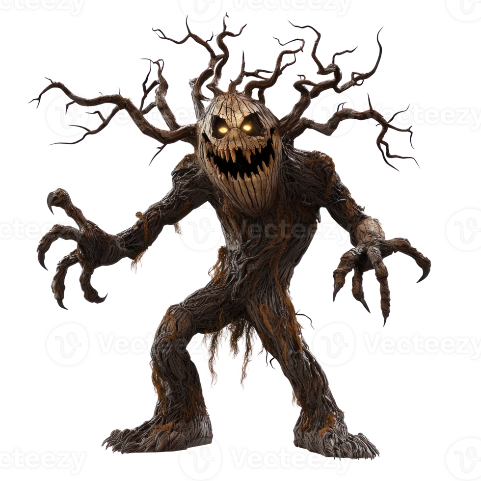 a scary tree with a face and hands png