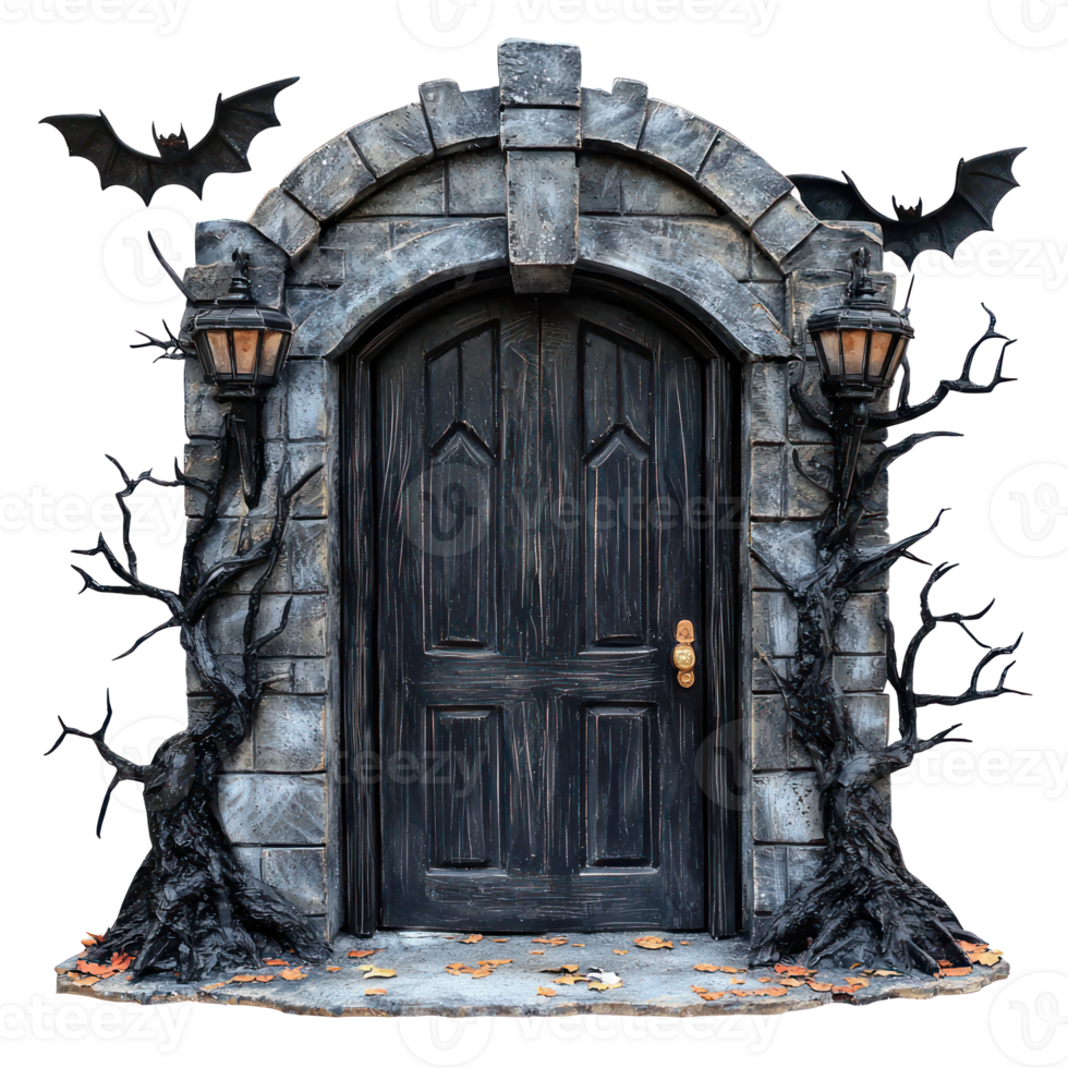 halloween door with bats and trees png