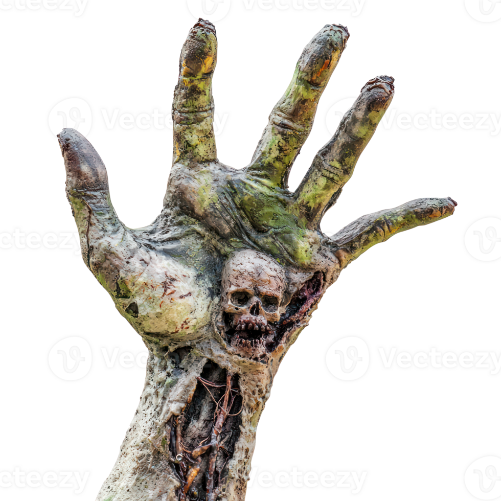 a zombie hand with a skull on it png