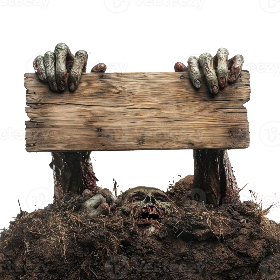 zombie holding a wooden sign in the ground png