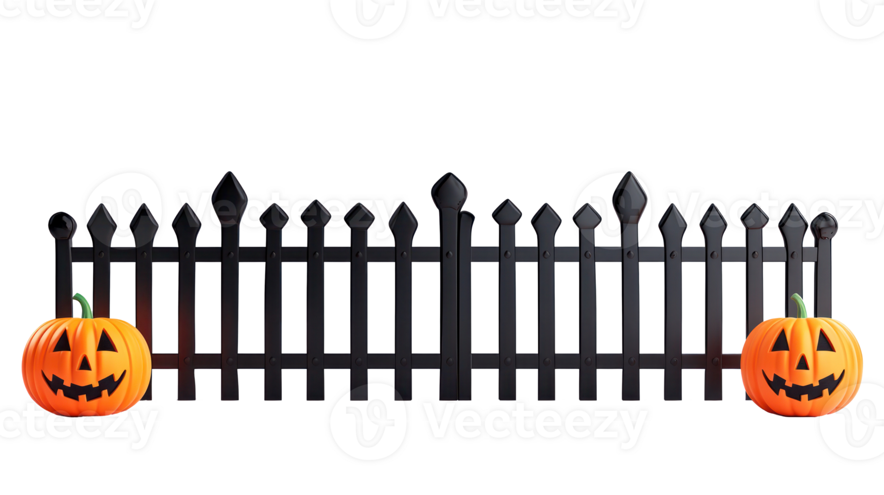 Fence with pumpkins isolate on transparency background png