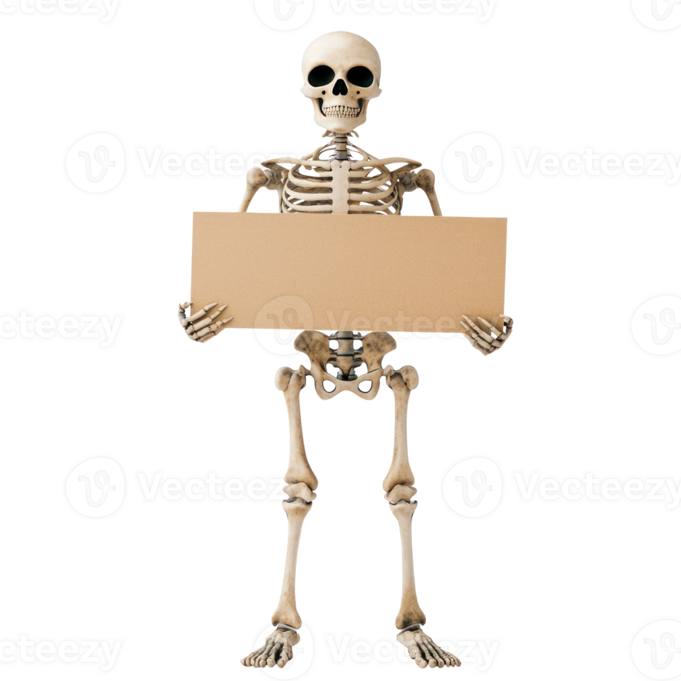 Halloween Skeleton holding sign board isolate on transparency background png