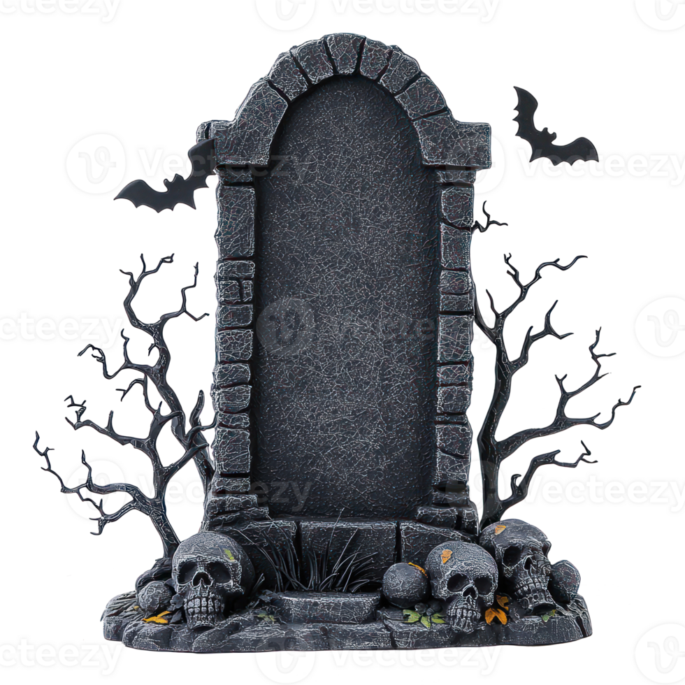 halloween tombstone with bats and skulls on it png