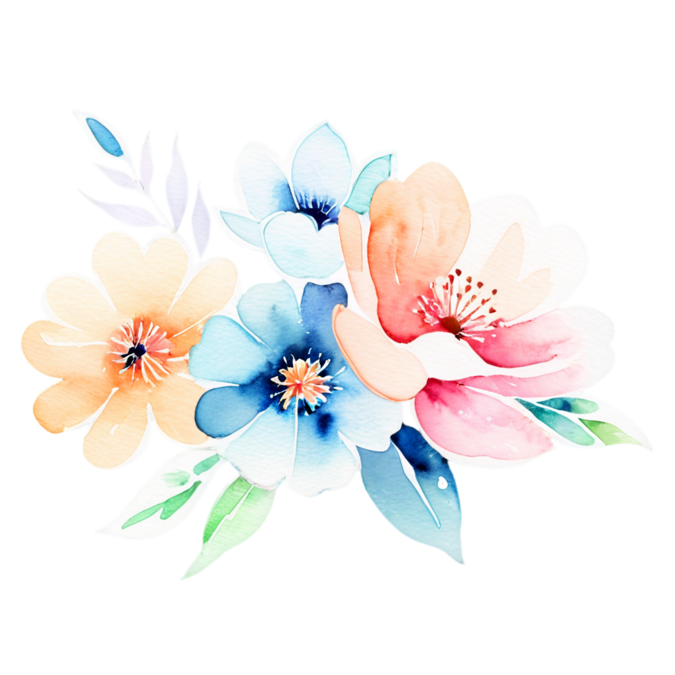 Watercolor flowers on black background png