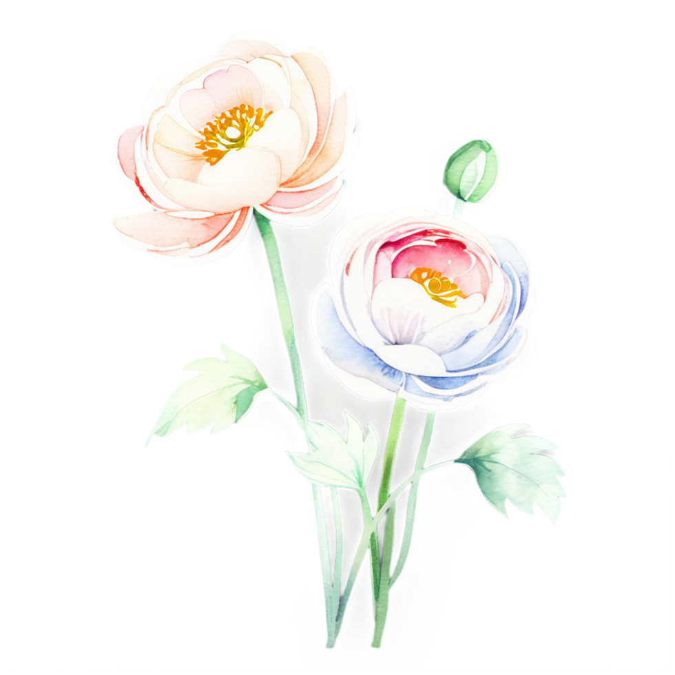 Watercolor peony flowers png