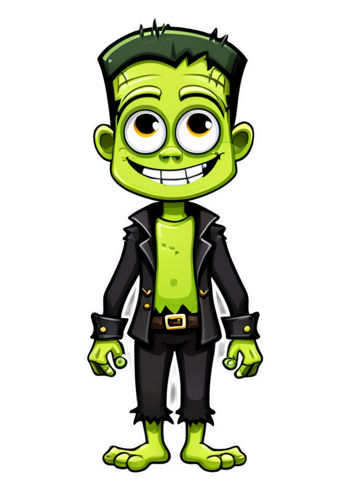 Halloween Decorated Funny Frankenstein With A Smile Illustration Best For Jersey, Bucket Hats, Laptop Sticker, Framed Print, Throw Blanket png