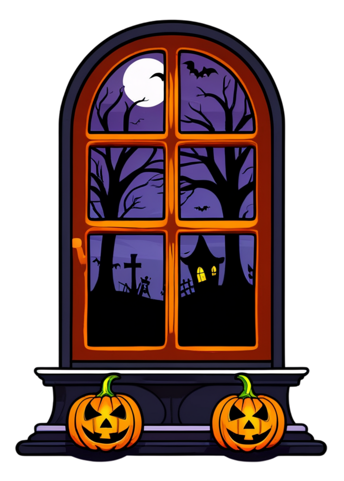 Halloween Influenced Spooky Window With Shadows Design Well Suited For Hoodie, Tank Tops, Anime Sticker, Wall Art, Acrylic Block png