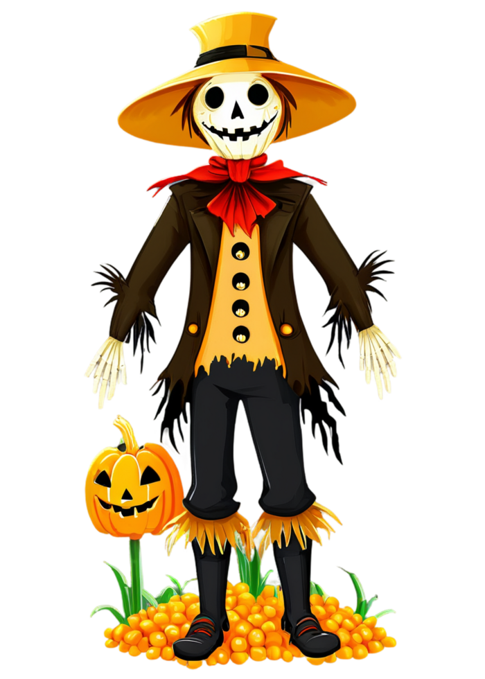 Halloween Oriented Scarecrow In A Cornfield Decorative Piece Ready For Tank Top, Leggings, Laptop Sticker, Canvas Print, Bedding png