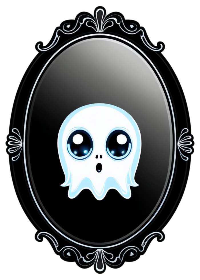 Halloween Influenced Haunted Mirror With Ghostly Reflections Graphic Element Compatible With Hoodie, Tank Tops, Funny Sticker, Framed Print, Throw Blanket png