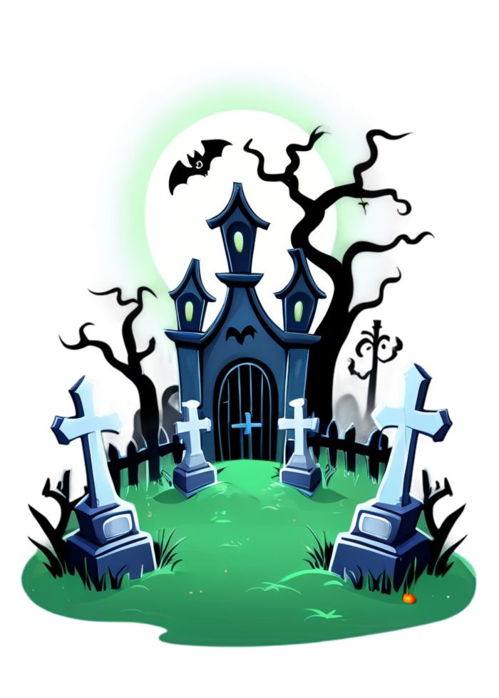 Halloween Oriented Spooky Graveyard With Fog Concept Art Suitable For Tank Top, Leggings, Bumper Sticker, Framed Print, Throw Blanket png