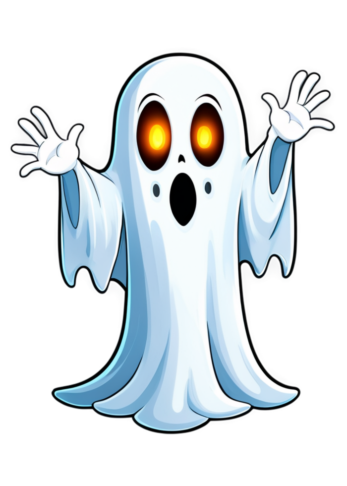 Halloween Themed Ghost In A Shape And Mood Graphic Element Suitable For Casual Wear, Men's Clothing, Bumper Sticker, Wall Art, Acrylic Block png