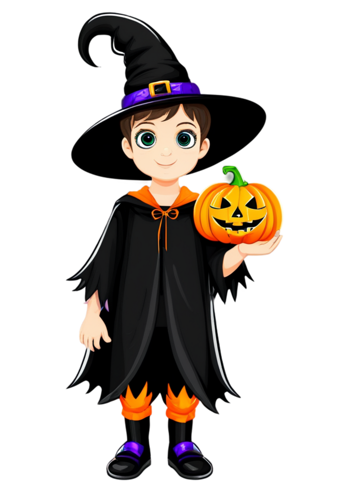 Halloween Illustrated Kid Trick or treating In A Costume Digital Art Appropriate For Sweatshirt, Scarves, Bumper Sticker, Art Print, Throw Pillow png