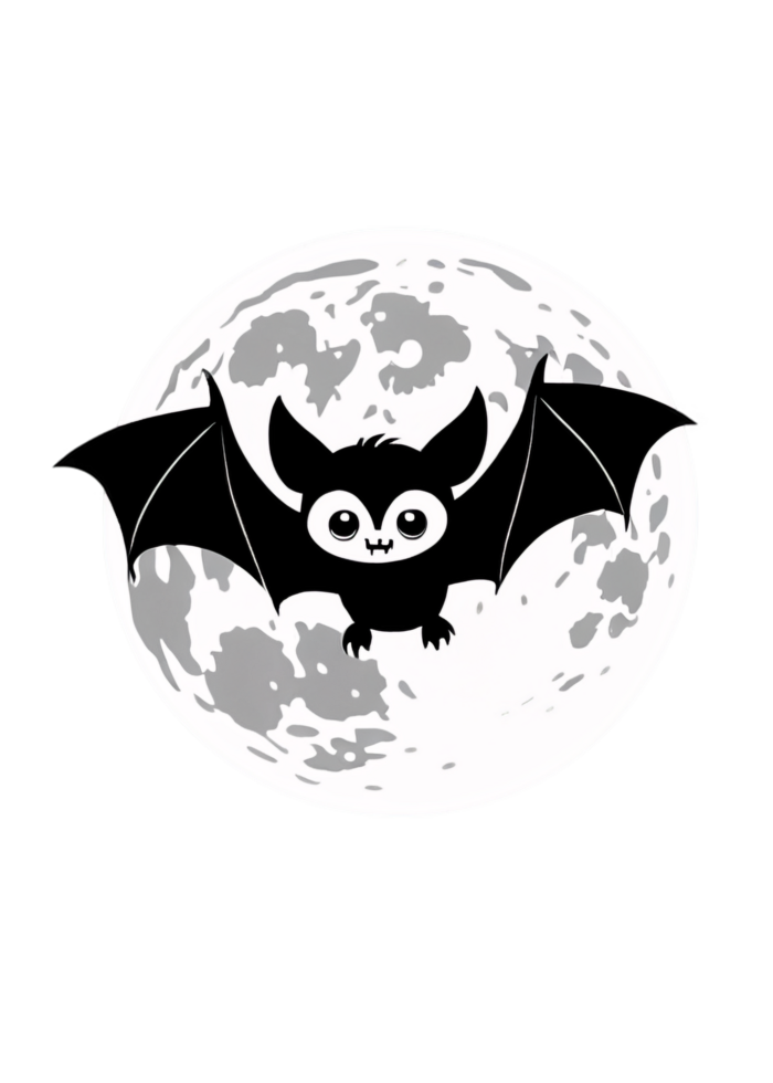 Halloween Focused Bat Flying In Front Of A Full Moon Graphic Optimized For Outfit, Hoodies Sweatshirts, Cool Sticker, Art Board Print, Mug png