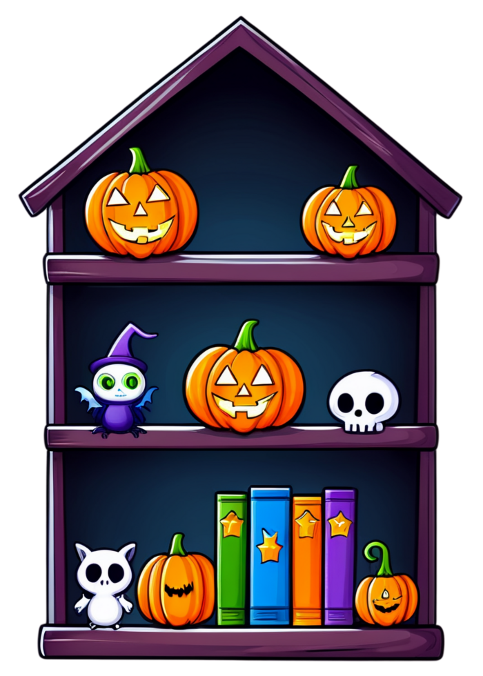 Halloween Focused Spooky Bookshelf With Magic Items Concept Art Perfect For Outfit, Hoodies Sweatshirts, Anime Sticker, Canvas Print, Bedding png