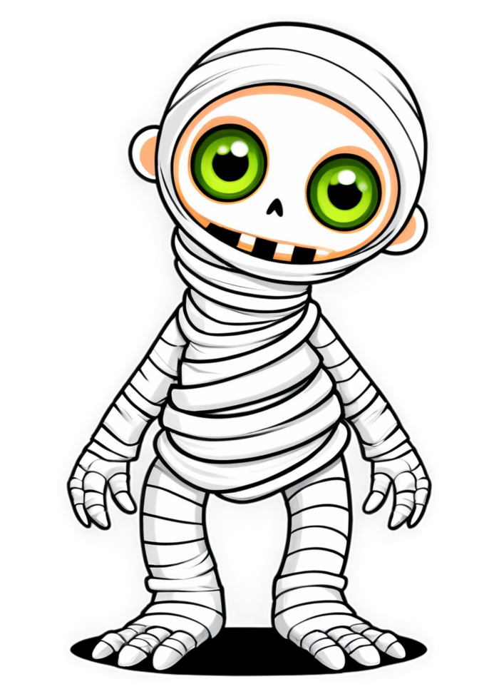 Halloween Oriented Cute Mummy Unraveling Itself Design Ideal For Tank Top, Leggings, Water Bottle Sticker, Poster, Aprons png