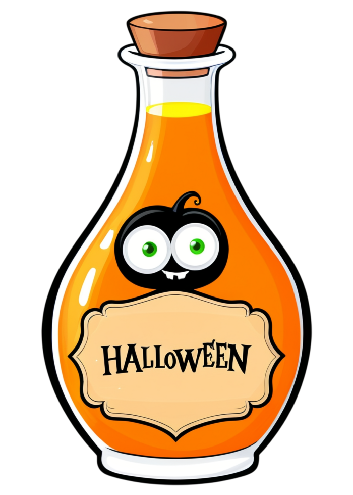 Halloween Illustrated Potion Bottle With A Label Concept Art Suitable For Sweatshirt, Scarves, Bumper Sticker, Poster, Aprons png