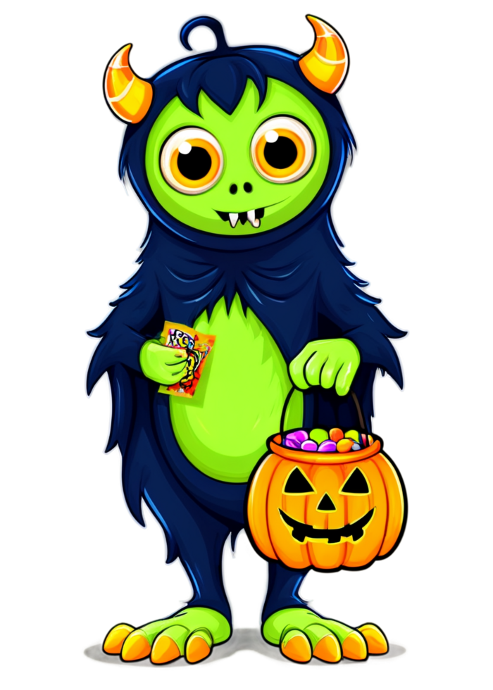 Halloween Oriented Monster Holding A Trick or treat Bag Digital Art Optimized For Tank Top, Leggings, Cool Sticker, Metal Print, Bath Mat png
