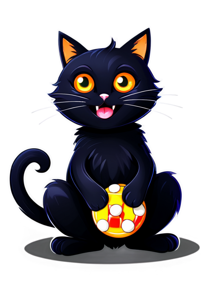Halloween Decorated Happy Black Cat Playing With Candy Composition Compatible With Jersey, Bucket Hats, Funny Sticker, Poster, Aprons png