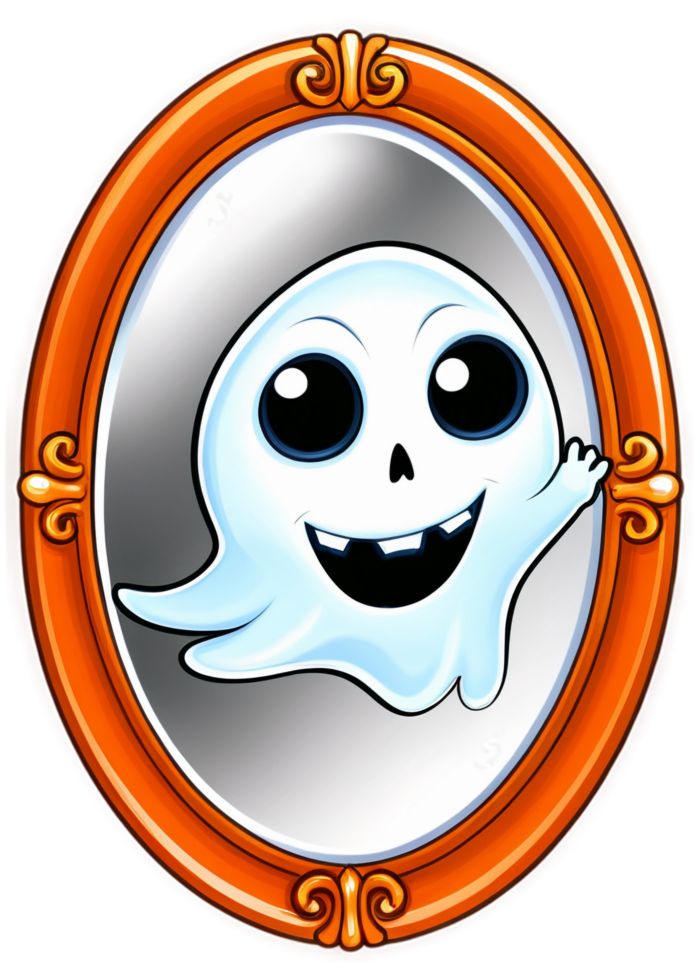 Halloween Highlighted Haunted Mirror With Ghostly Reflections Digital Art Designed For Pullover, Dresses, Car Sticker, Art Print, Throw Pillow png