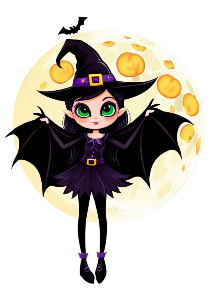 Halloween Oriented Full Moon With A Bat Or Witch Artwork Suitable For Tank Top, Leggings, Bumper Sticker, Wall Art, Acrylic Block png