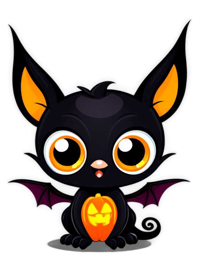 Halloween Based Bat With A Cute Face Illustration Perfect For Tee, Kids Babies Clothes, Anime Sticker, Art Board Print, Mug png