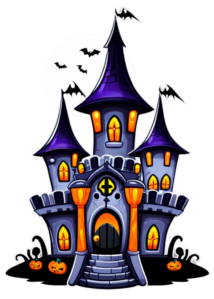 Halloween Oriented Spooky Castle Or Mansion Composition Perfectly Matched For Tank Top, Leggings, Water Bottle Sticker, Metal Print, Bath Mat png