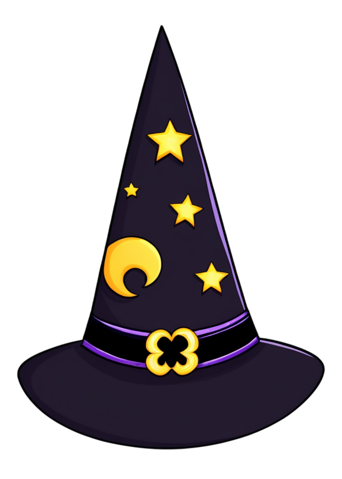 Halloween Decorated Dark Witchs Hat With Stars And Moons Digital Art Perfect For Jersey, Bucket Hats, Anime Sticker, Art Print, Throw Pillow png