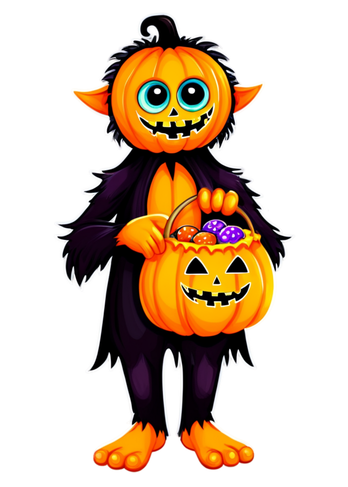Halloween Oriented Monster Holding A Trick or treat Bag Design Best For Tank Top, Leggings, Laptop Sticker, Framed Print, Throw Blanket png