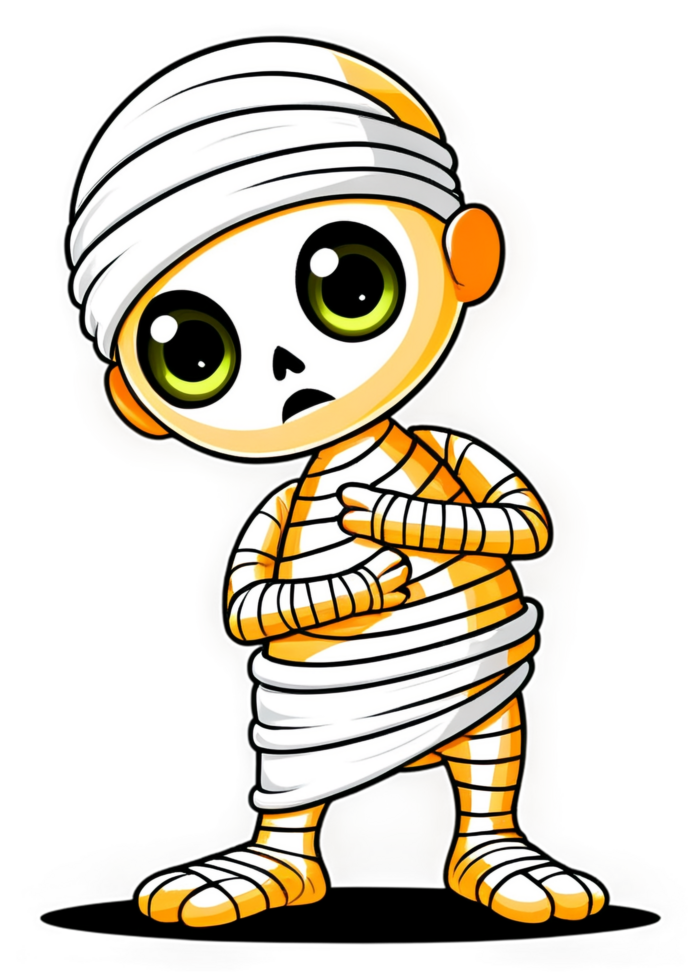 Halloween Themed Cute Mummy Unraveling Itself Render Perfectly Matched For Casual Wear, Men's Clothing, Water Bottle Sticker, Art Print, Throw Pillow png