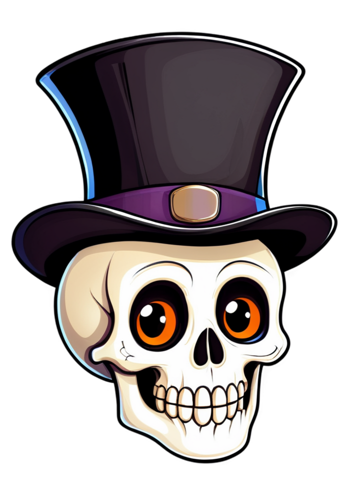 Halloween Oriented Smiling Skeleton With A Top Hat Clipart Appropriate For Tank Top, Leggings, Bumper Sticker, Art Print, Throw Pillow png