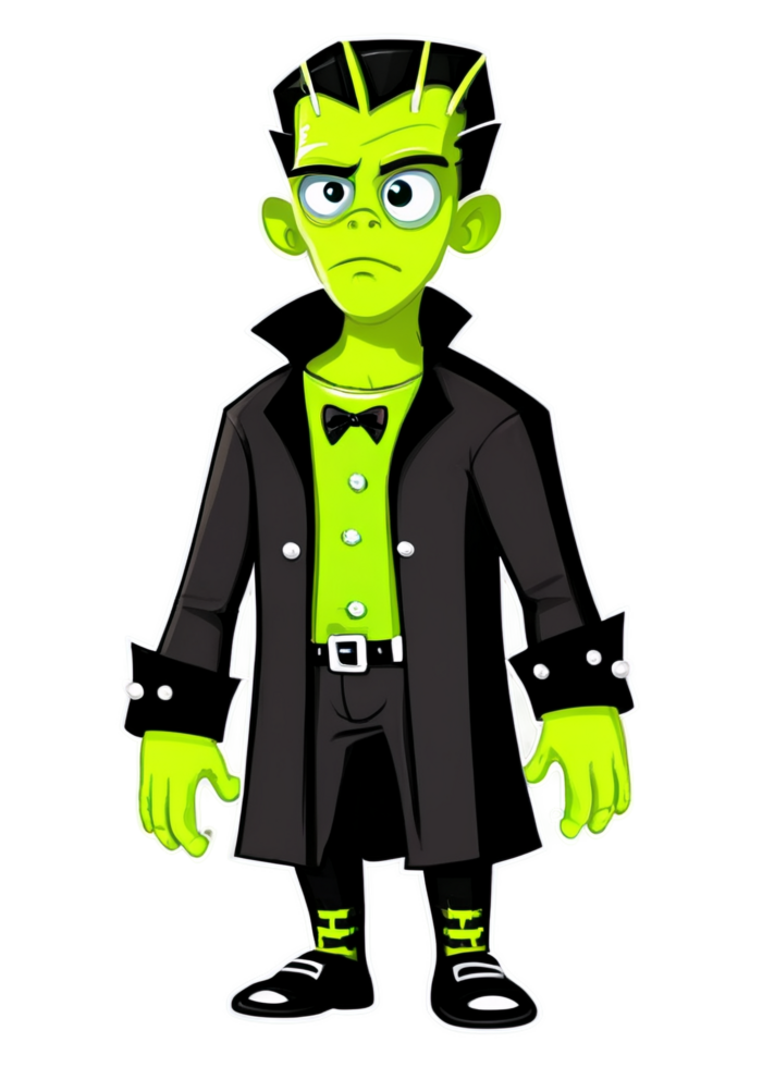 Halloween Based Frankenstein Monster In Cute Clothing Clipart Designed For Tee, Kids Babies Clothes, Car Sticker, Art Board Print, Mug png