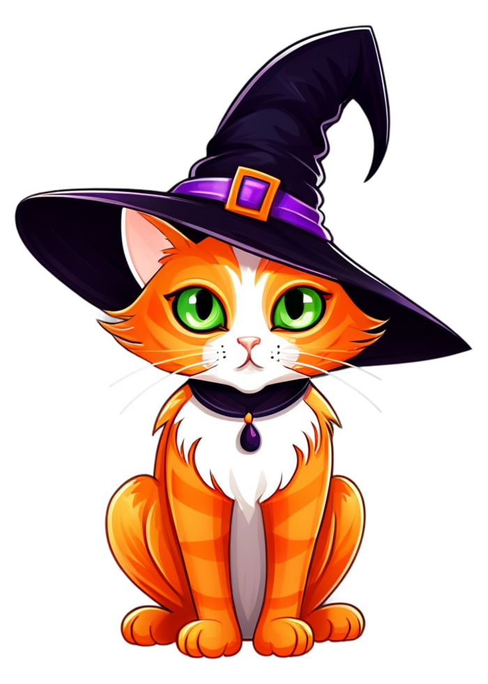 Halloween Dedicated Cat Dressed As A Witch Render Appropriate For Fashion Wear, Hats, Bumper Sticker, Canvas Print, Bedding png