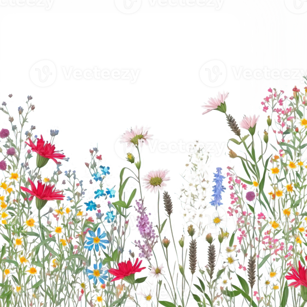 Elegant Wildflower Herb Border on Clear Canvas png