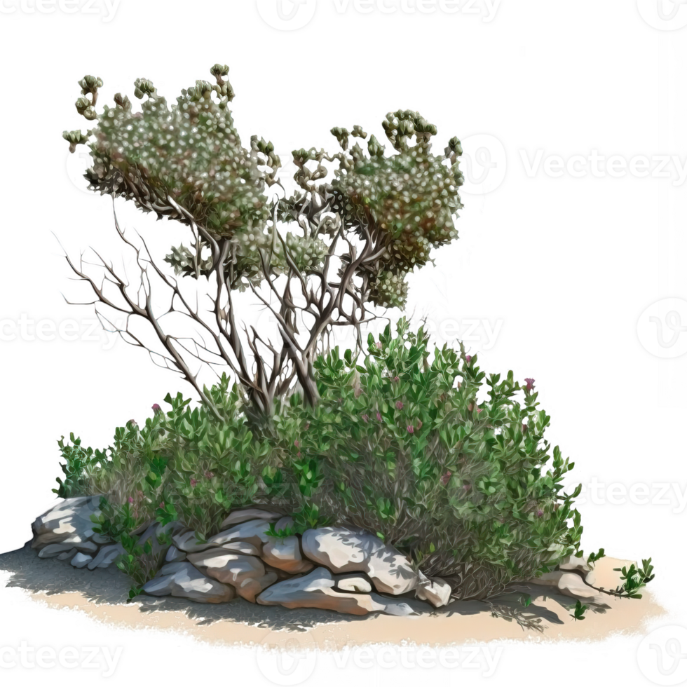 Lush Green Bush with Transparent Background Realistic, detailed shrubbery displaying intricate leaves and vibrant foliage. png