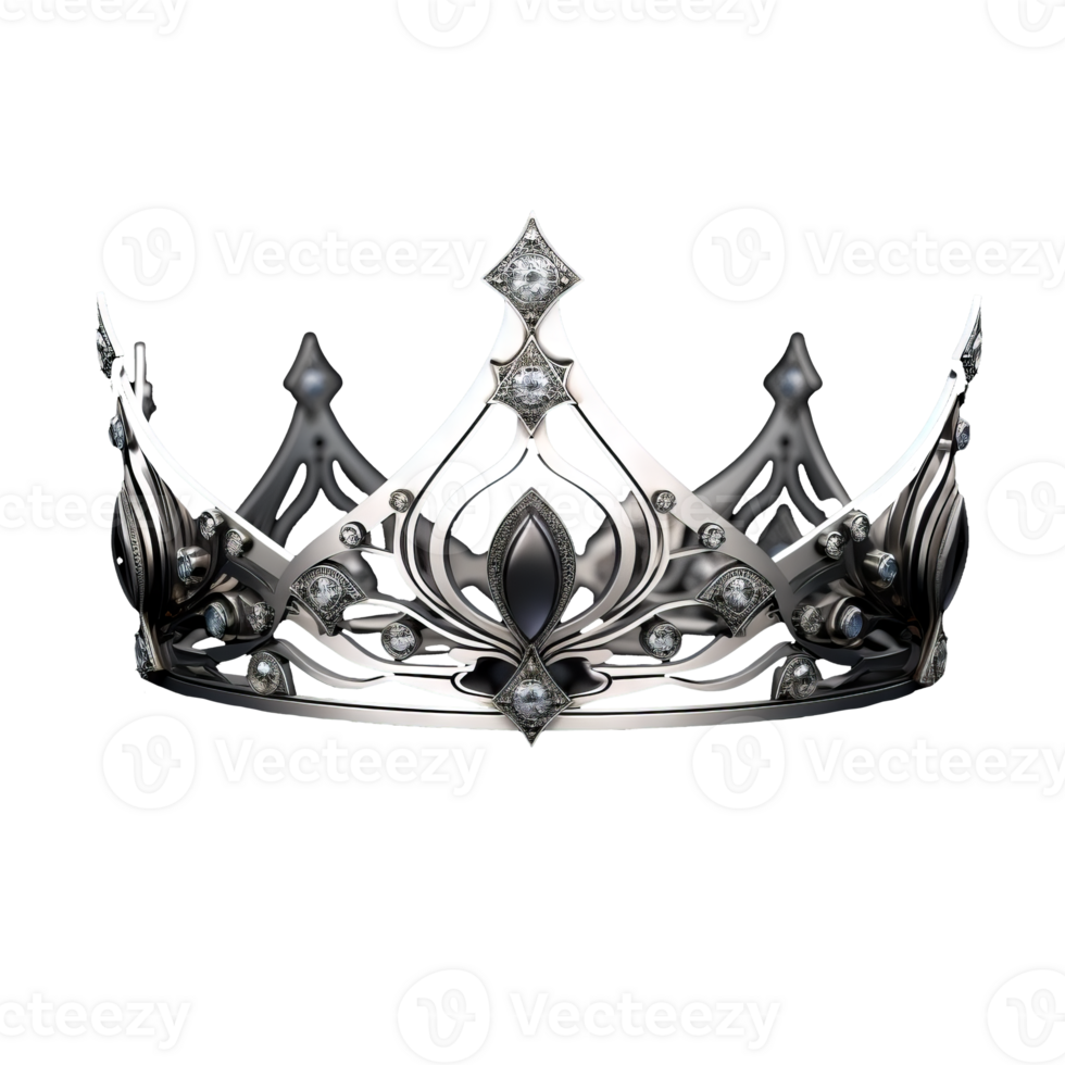 Silver fantasy crown with beautiful decorations showcased on a clear transparent background. png