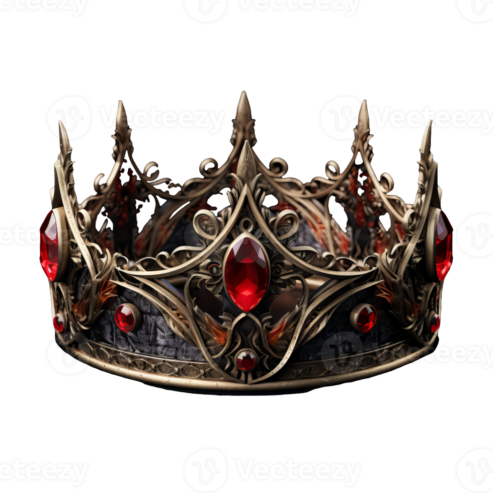 A stunning red fantasy crown, ornately decorated, shines beautifully against a transparent backdrop. png