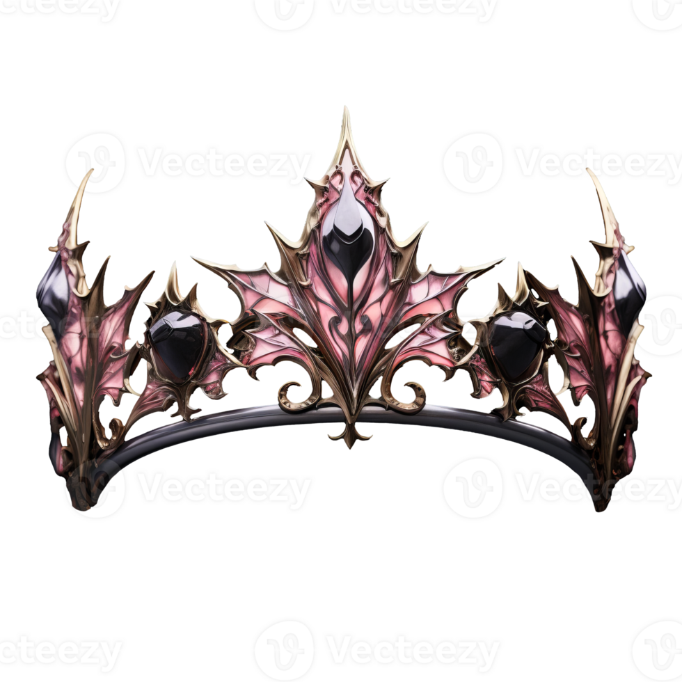Elegant pink fantasy crown, beautifully adorned, set against a transparent backdrop. png
