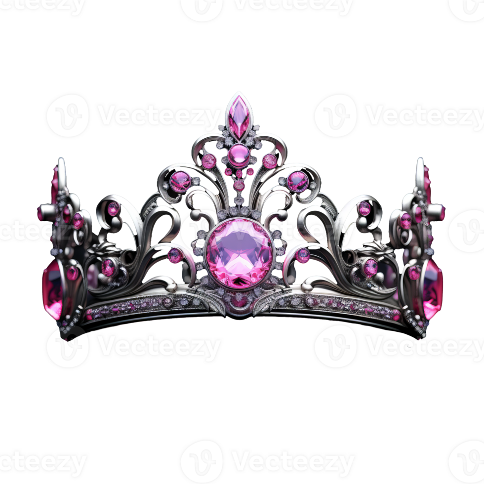 Beautiful pink fantasy crown, adorned with intricate details, showcased on a transparent background. png