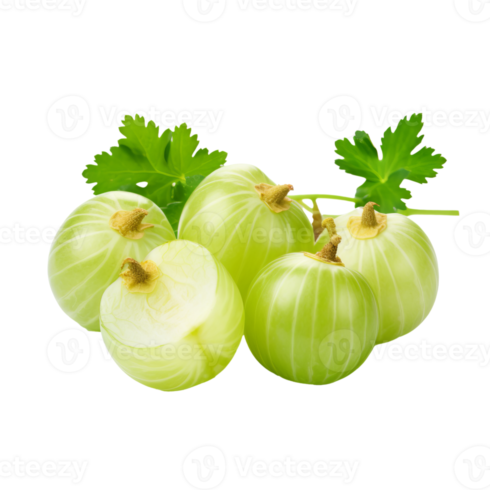 Gooseberry fruit depicted in full detail, vibrant and fresh, isolated against a clear transparent background for versatile use. png