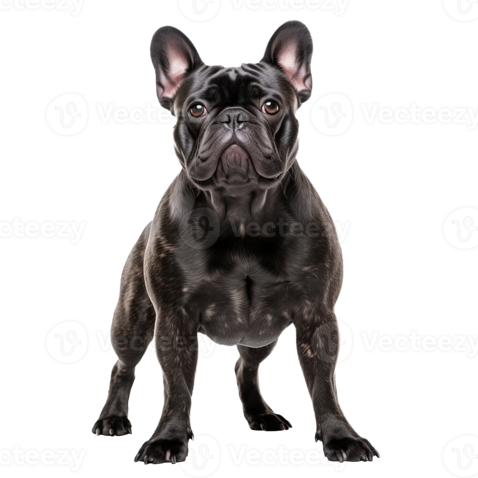 French bulldog in full body pose stands alert, showcasing its muscular build and bat-like ears, all set against a clean transparent backdrop. png