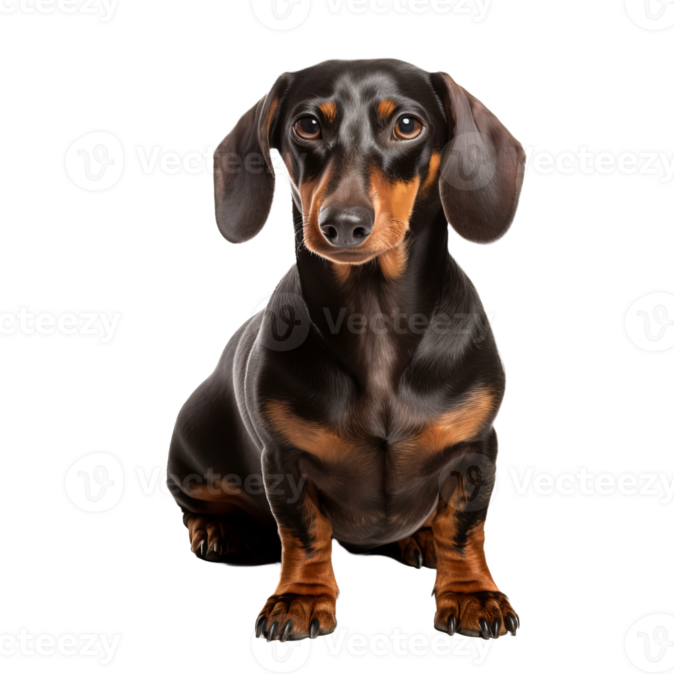Dachshund dog showcased in full body on a transparent background, displaying its long silhouette and distinct breed features. png