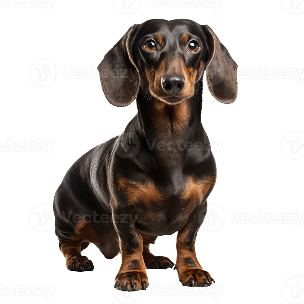 A full-body image of a Dachshund dog, with its distinct long silhouette, showcased against a transparent backdrop for clear visibility. png