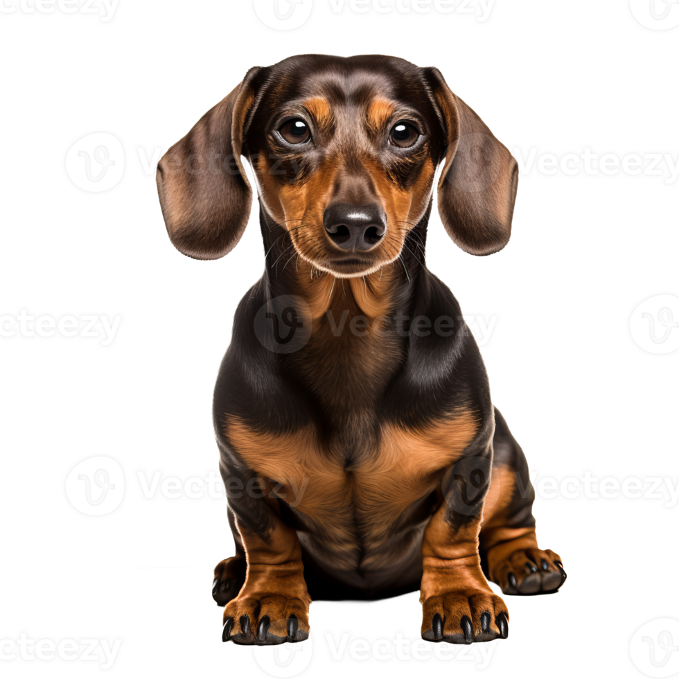 A full-body illustration of a Dachshund dog standing with a side profile view on a transparent background, showcasing its long body and short legs. png