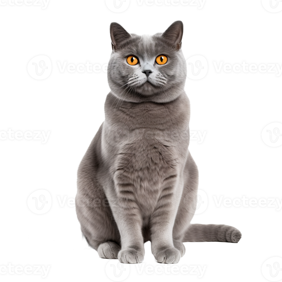 British Shorthair cat displayed in full body view against a transparent background, showcasing its plush coat and solid build. png
